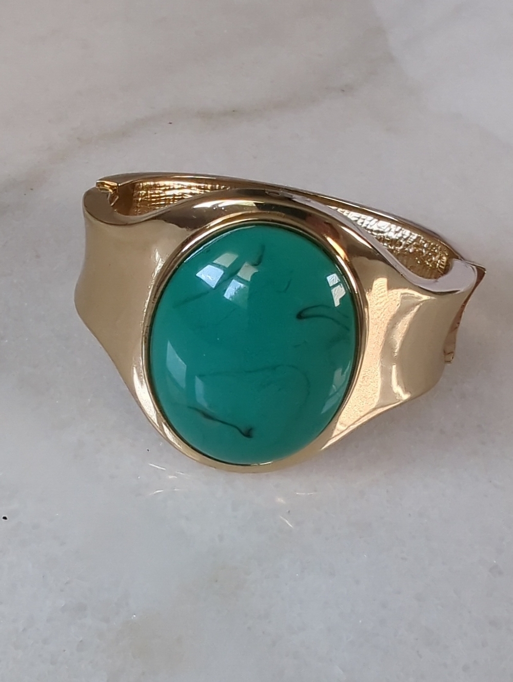 Gold-Tone Bangle with Teal Stone